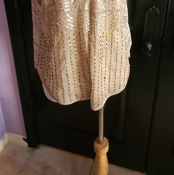 Chicos Khaki Sequin Embellished Lace Vest Cottagecore Women's Size 2 - Picture 3 of 9